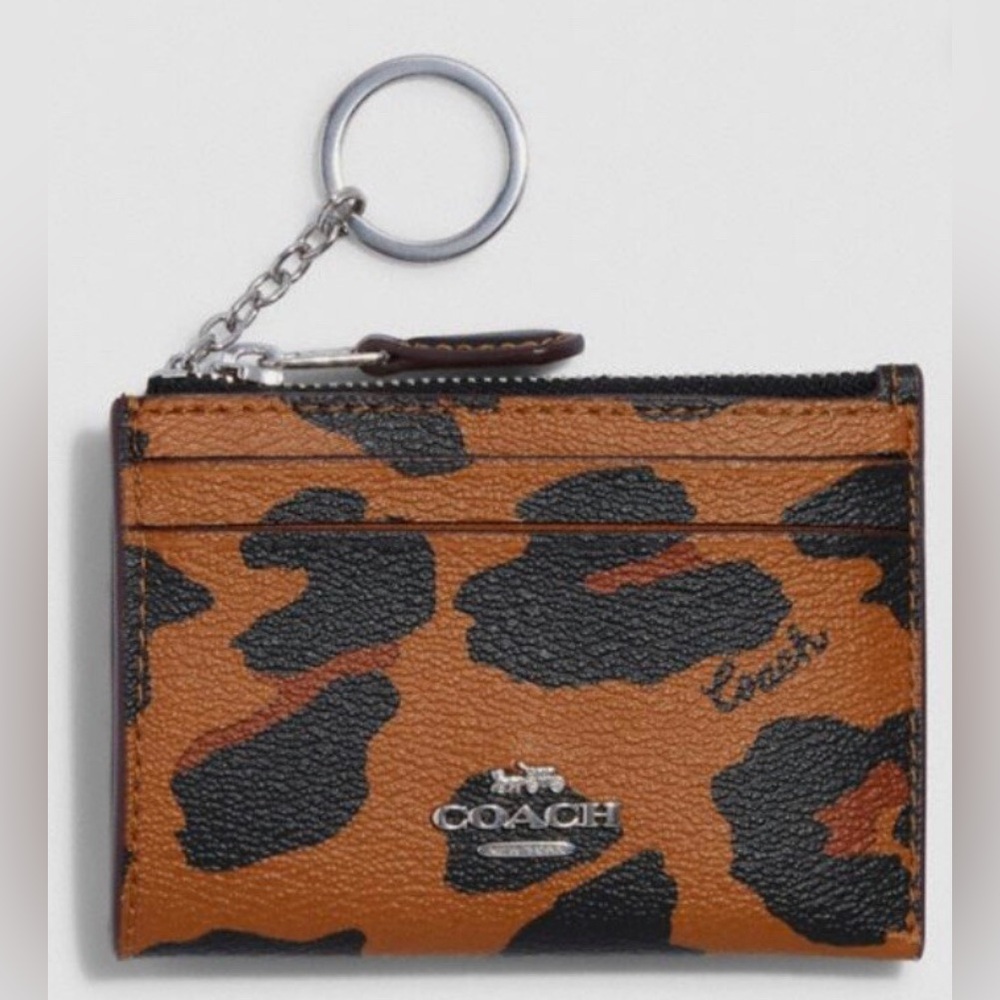 Coach Black and Orange Animal Print Keychain Wallet
